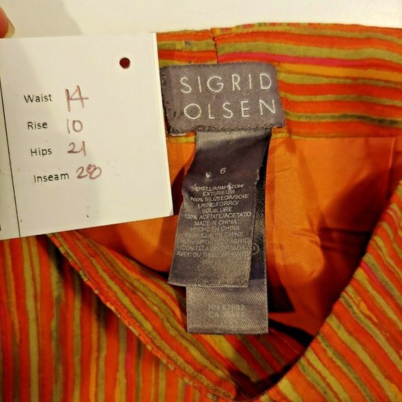 Sigrid Olsen Pants Womens Size 6 Silk Orange Peach Striped Straight Leg - Picture 5 of 7
